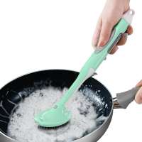 Press Type Kitchen Plastic Automatic Liquid Adding Long Handle Pan Pot Dish Cleaning Brushes with Replaceable Nylon Brush Head